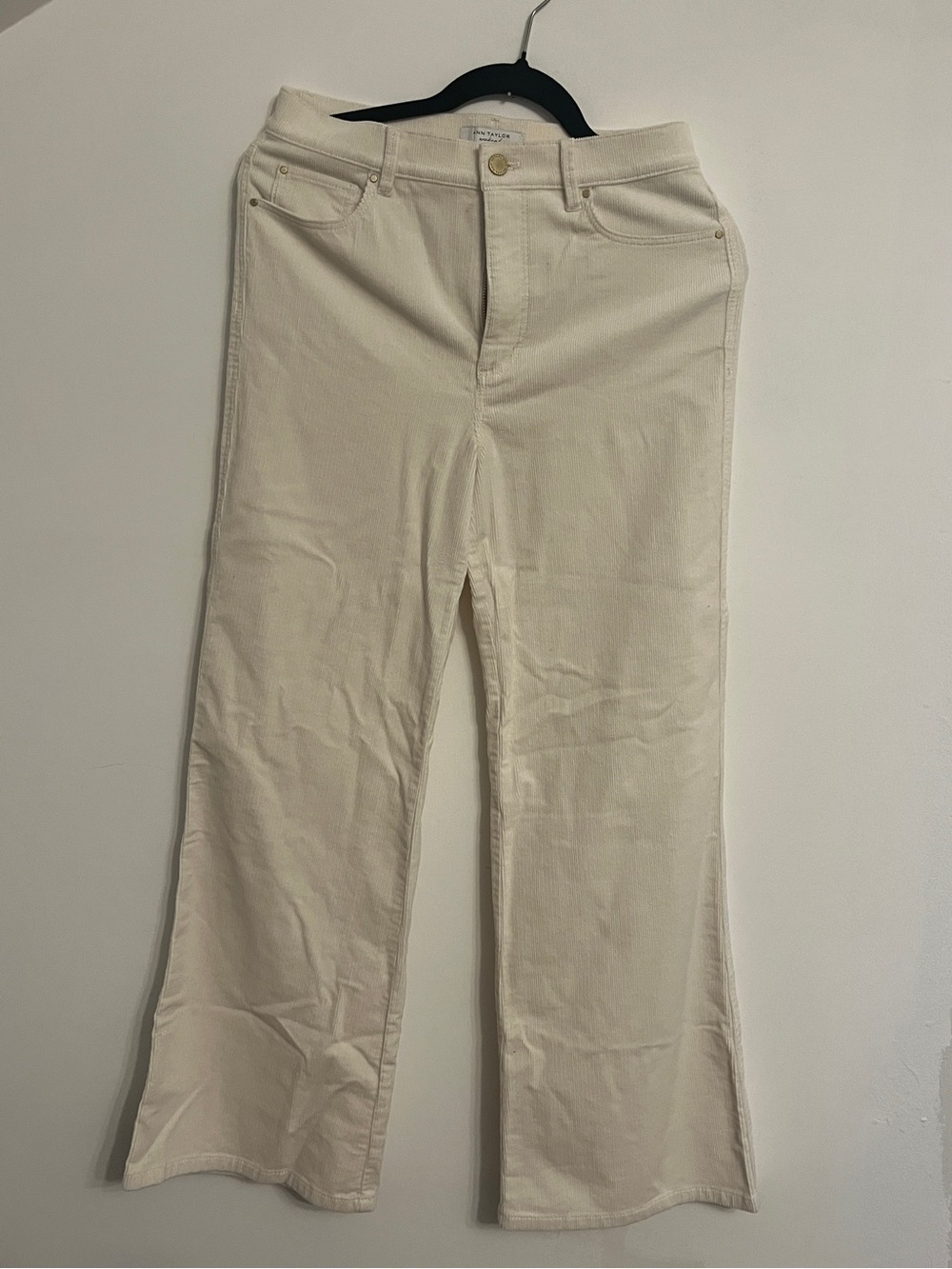 Ann Taylor Cream Wide-Leg Corduroy Pants
